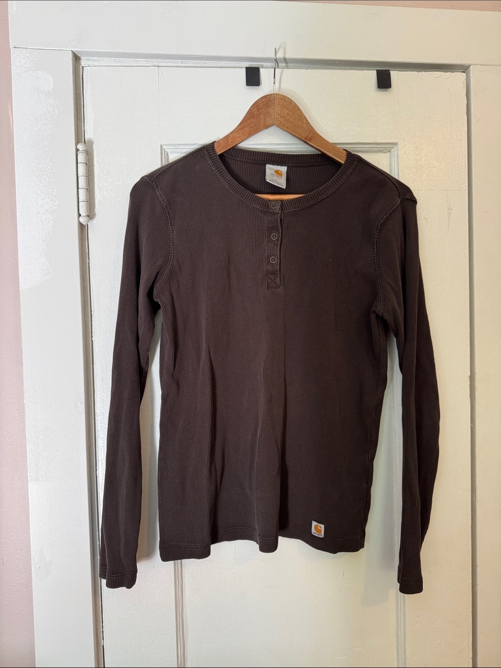 Carhartt Women’s 100% Cotton Brown Long-Sleeve Henley Shirt